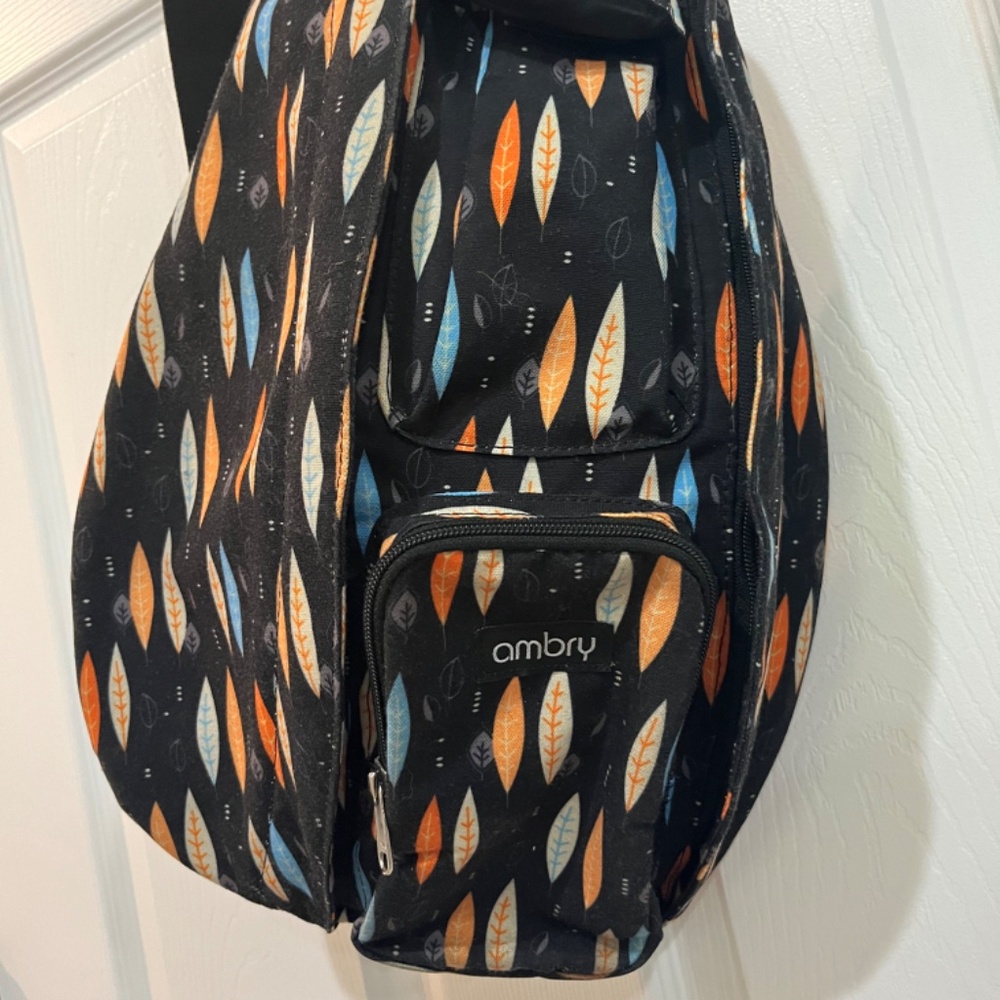 Ambry Sling Bag Black with feathers orange cream blue